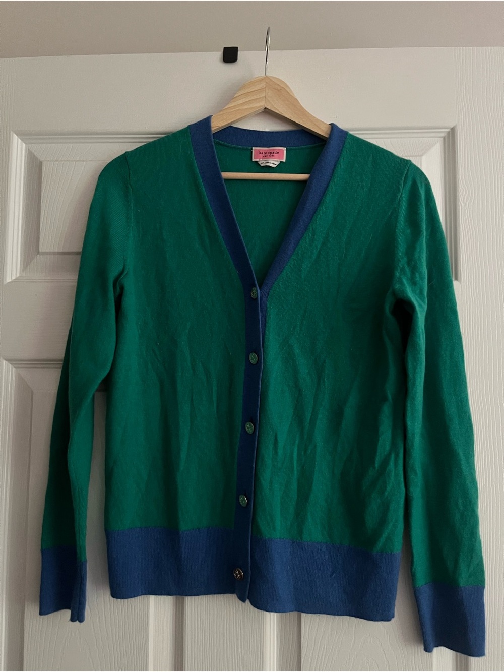 Kate Spade Green and Blue V-Neck Button Cardigan